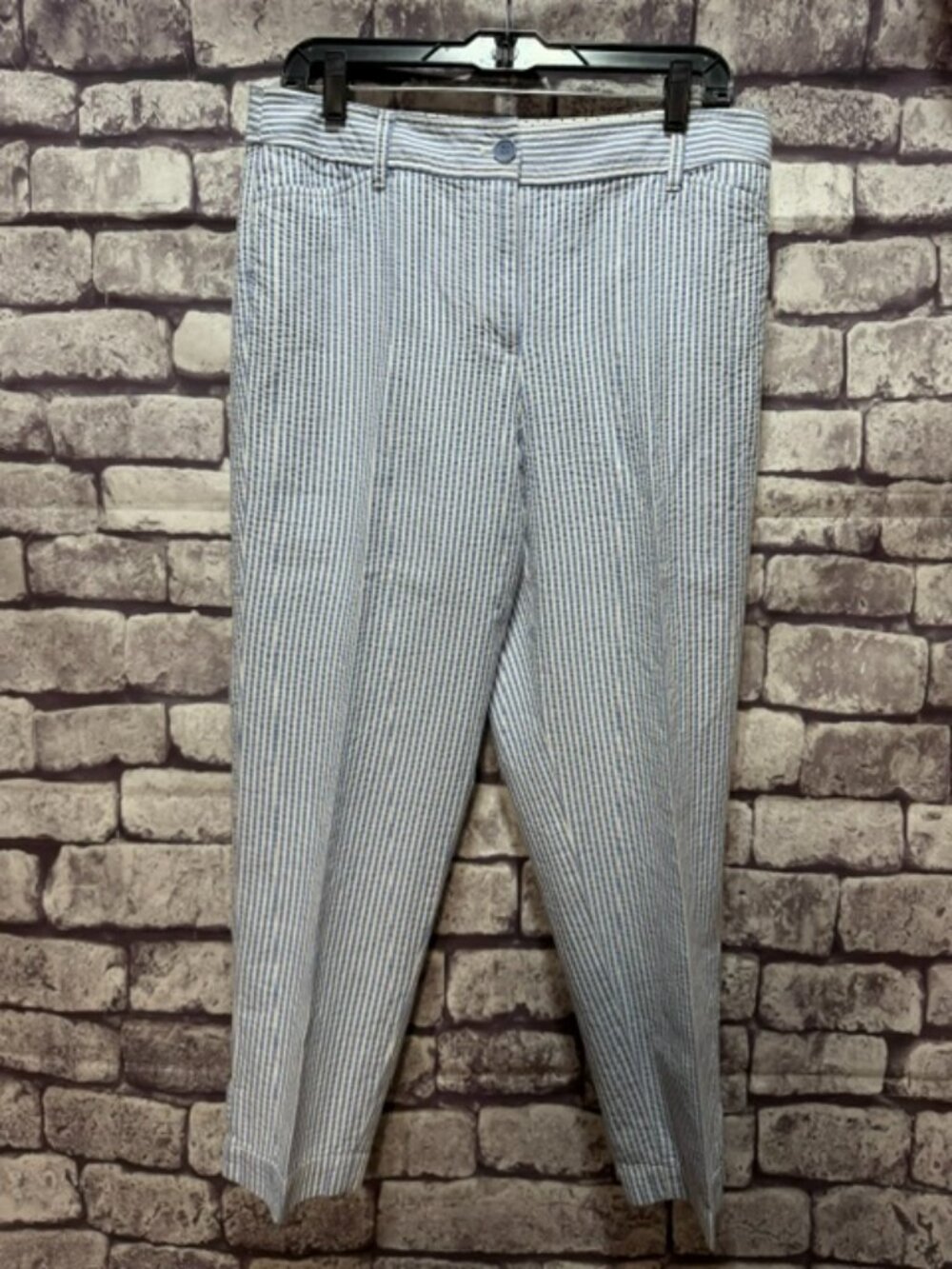 Talbots Blue & White Seersucker Crop Pants Size 8